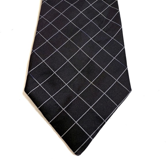 Giorgio Armani Mens Dark Grey White Grid Silk Neck Tie W: 3.5" L: 60" - Picture 3 of 6
